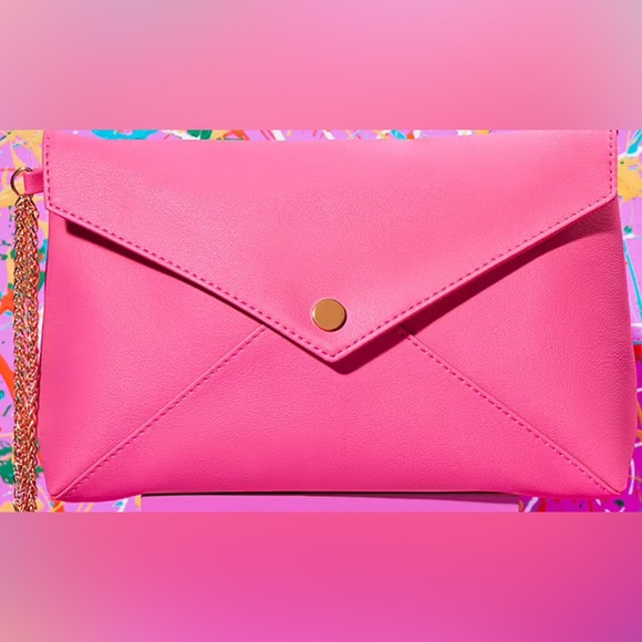 Hot pink bag/clutch w/ gold strap - Picture 1 of 2